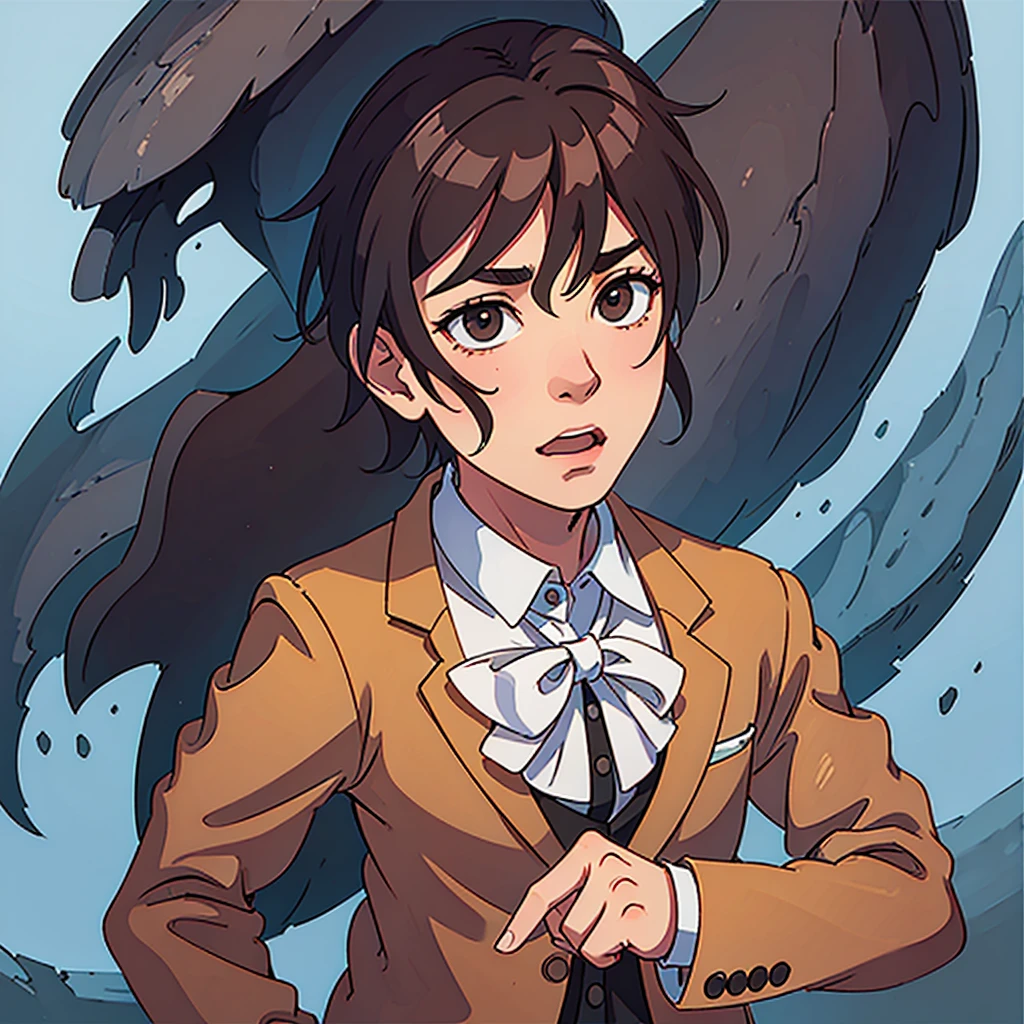 A male character in a brown suit