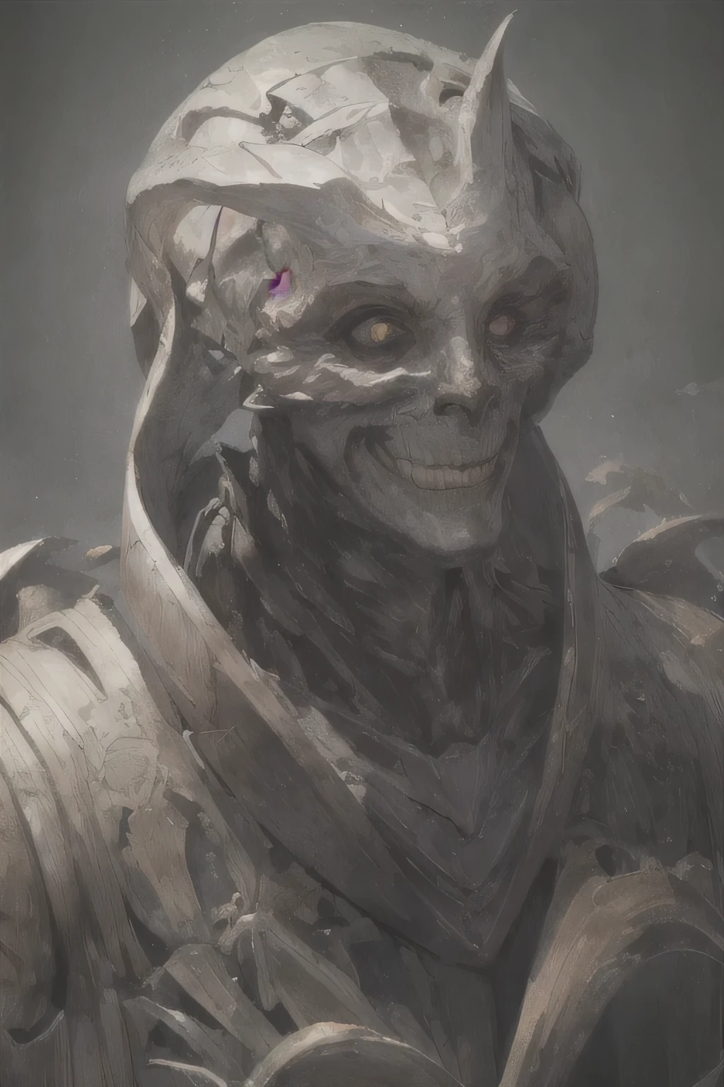 masterpiece,Best quality at its best, high quality, (Creature with a human face), smile, сумасшедшая smile, A Very Thin Man, monster, unnatural creature