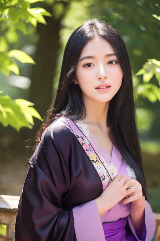 she wearing purple and black kimono