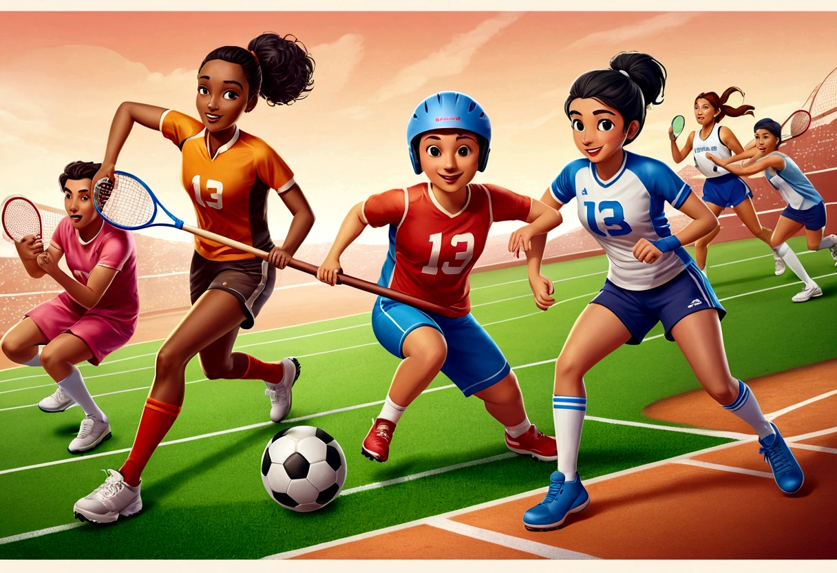 
arafed image of a group of people playing different sports, sports setting, sport game, professional sports style, general, sports logo, sports mascot, sports, sports broadcast, sport, detailed illustration, sports photography, illustration detailed, computer - generated, games, sports team mascot, simple illustration, 🤬 🤮 💕 🎀