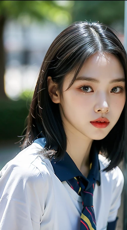 Highest quality、Ultra-high resolution、(Realistic)、18-year-old girl、((((Taking off school uniform))))、((((I can see your nipples)))),Hyper Detail、Super Realistic、(Realistic)、More about beautiful skin、(masterpiece:1.0)、(Highest quality)、(Ultra-high resolution)、8K resolution、Canon EOS R5、135mm、Absurd、Very detailed、Sharp focus、Fine skin、(((Chirarizum、Small breasts)))