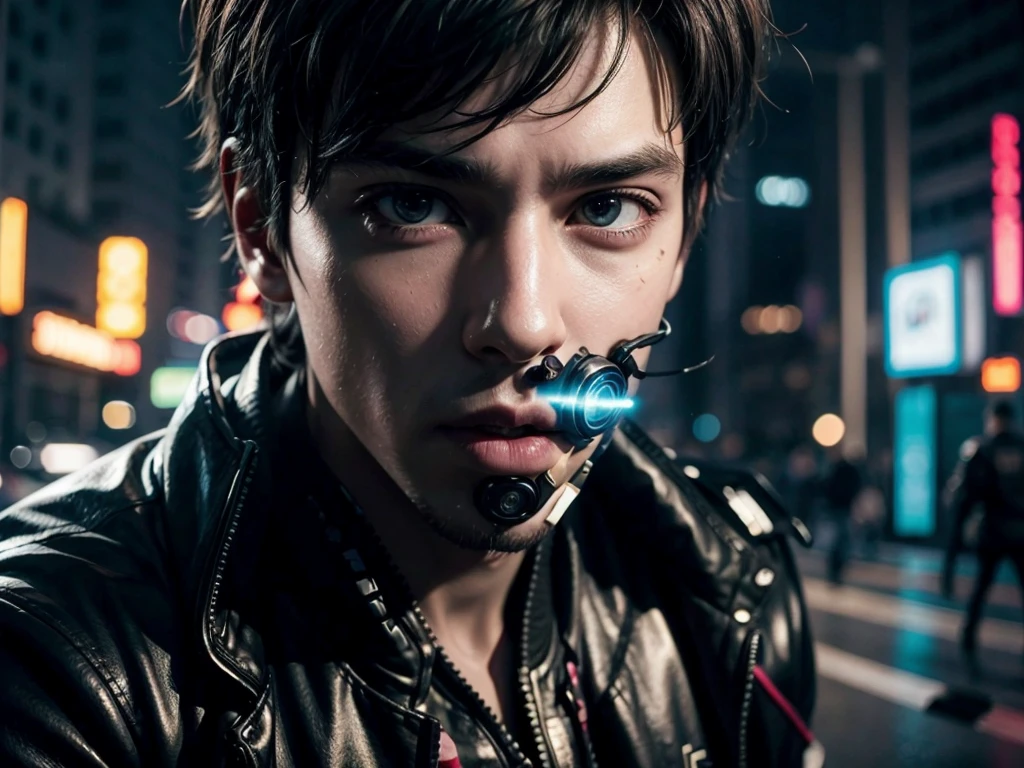 Change cyberpunk cute boy background, lifelike face, 8K, ultra