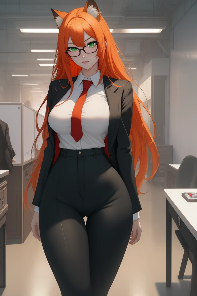 (masterpiece, Best quality), 8K, ultra detailed, realistic photo, Detailed face, perfect lighting, green eyes, bright orange hair, bright hair, fox ears, nice legs, side photo, beautiful, Cute, skin pores, 1 girl, perfect shirt, fully dressed, beautiful women 30 years old, Beautiful proportions, Russian woman, Caucasian, European, Business lady, stunningly beautiful woman, mother, thick legs, show ass, big breasts, (Thin white shirt:1.4), thick, hot, (White Office Wear:1.4), tight pants, (wide hips:1.2), thick, (white Office pants:1.3), spread your legs, Legs open, full length, wide hips, Glasses, with long orange hair, standing on the beach near the ocean, green eyes detailed digital anime art, cat ear, anime girl with long hair, гладкое аниме cg art, anime girl with long hair, digital anime art, work in Guweiz style, Beautiful anime portrait, Photorealistic render of an anime girl, pantyhose, Beautiful anime girl, advanced digital anime art, guweiz на artstation pixiv HD UHD HQ