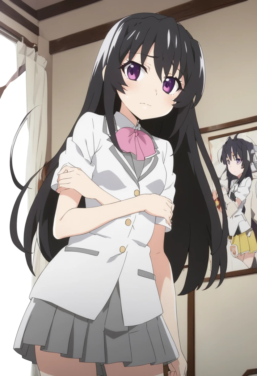 anime girl with long black hair and purple eyes, an anime drawing by Jin Homura, pixiv, shin hanga, anime moe artstyle, anime visual of a cute girl, ilya kuvshinov with long hair, anime best girl, (anime girl), young anime girl, smooth anime cg art, anime girl with long hair, beautiful anime high school girl