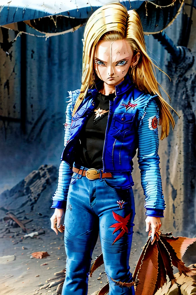 Masterpiece artwork, high qualiy, 1 girl, standing alone, long hair, (hair between the eyes), (hair fluttering in the wind), blue Eyes, Big Breasts:1.6, bat wings, disappointed face, (Embroidered sweater, cropped flare jeans, leather blazer)