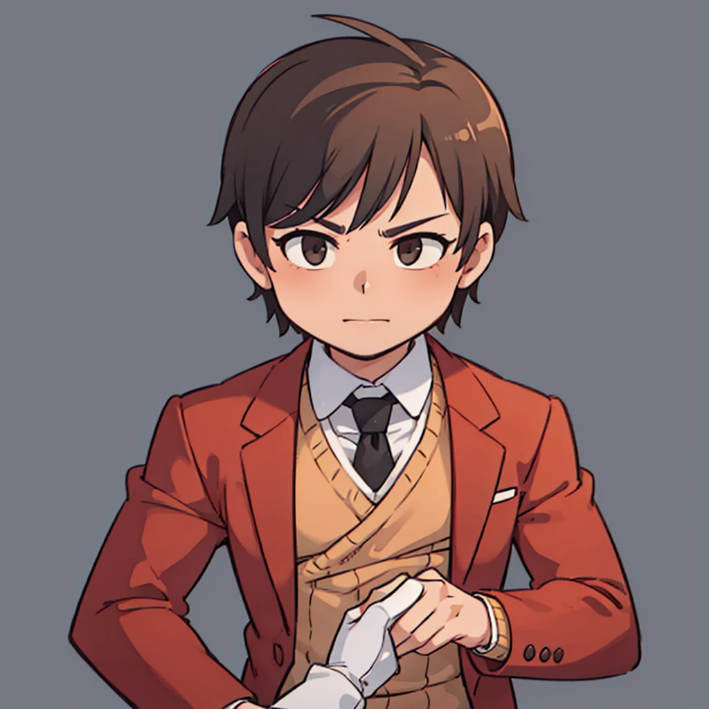 A male character in a brown suit