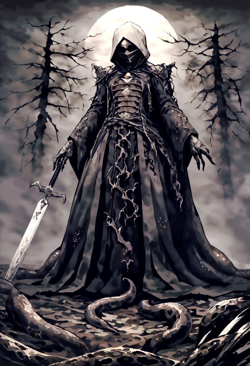 Faceless creature, skin like starry sky, long arms, hands with 3 fingers, tentacles coming out of the entire body, colossal size, aura of a black hole.