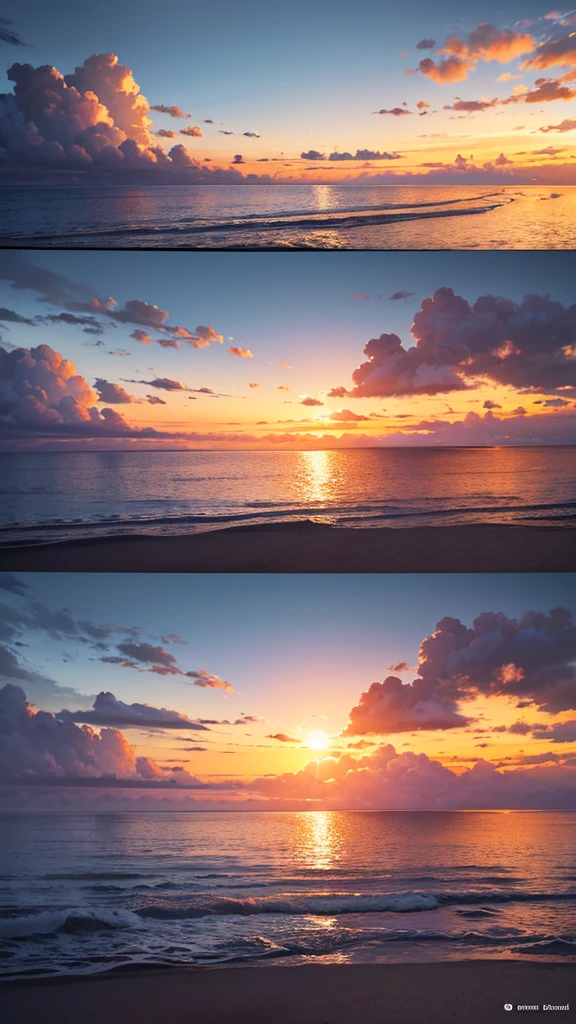 a sun setting over the ocean, golden sunset, dramatic clouds, beautiful ocean waves, calm sea,detailed ocean reflection, silhouette of islands, peaceful landscape, atmospheric lighting, cinematic scene, vibrant colors, photorealistic,4k,8k,highres,masterpiece:1.2,ultra-detailed,(realistic,photorealistic,photo-realistic:1.37),HDR,UHD,studio lighting,ultra-fine painting,sharp focus,physically-based rendering,extreme detail description,professional,vivid colors,bokeh,(landscape:1.4),dramatic lighting,warm tones