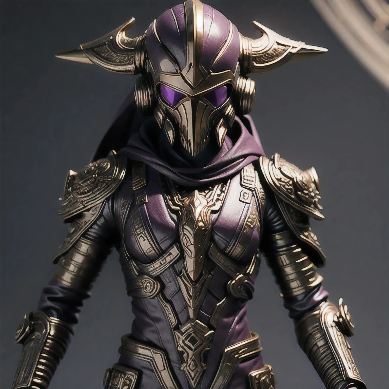 Close up of purple and gold toys, Super detailed fantasy characters, Science Fiction Characters render, detailed humanoid, Star Pathfinder Characters, Science Fiction Characters, Science Fiction Characters, humanoid character, very detailed character, Color Rendering, 3D Rendering Character Art 8K, Alien Armor, safi'jiiva armor, Marmoset Rendering