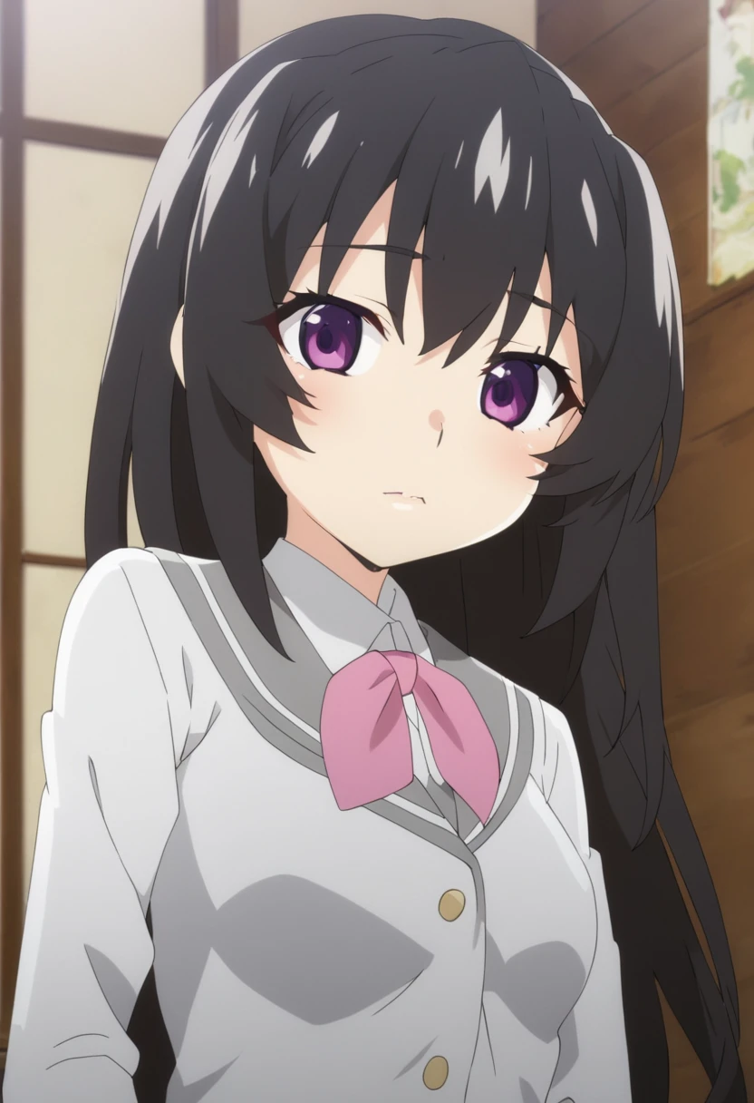 anime girl with long black hair and purple eyes, anime moe artstyle, anime visual of a cute girl, ilya kuvshinov with long hair, anime best girl, (anime girl), young anime girl, anime girl with long hair, smooth anime cg art, beautiful anime high school girl, pretty anime girl, cute anime girl, an anime girl