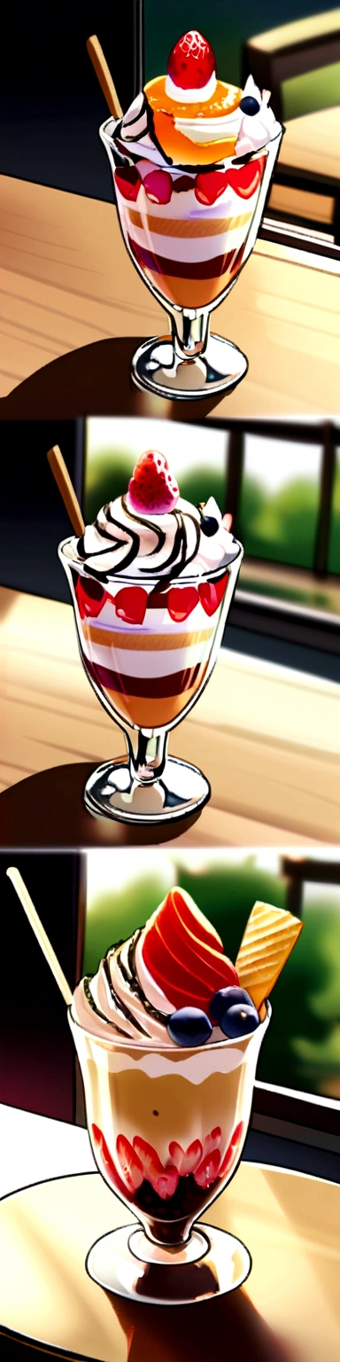2 sisters, cafe table, sundae, happy