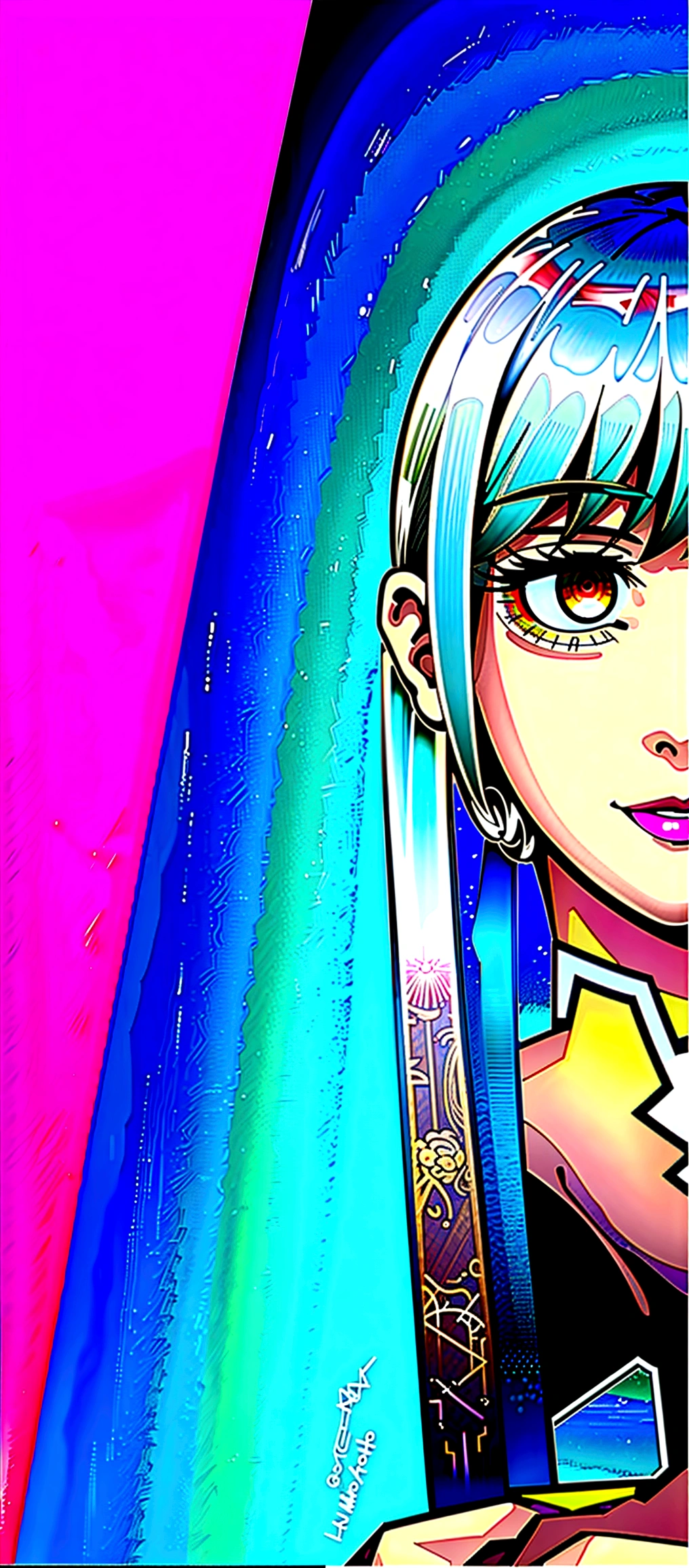 (Masterpiece:1.2, Best Quality), anime ( intricate details), 1 right, Alone, Upper part of the body, Casual, wide, pale, Natural fabrics, closeup face, evil smile,bright Eyes,circular pupils,