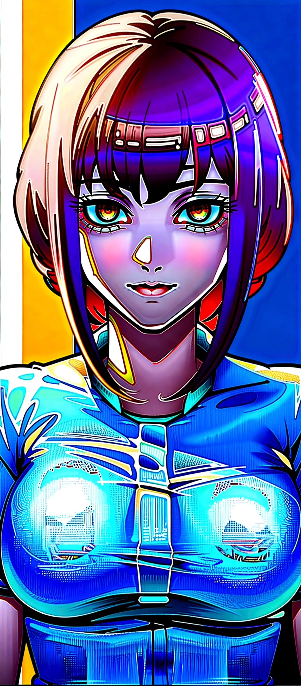 (Masterpiece:1.2, Best Quality), anime ( intricate details), 1 right, Alone, Upper part of the body, Casual, wide, pale, Natural fabrics, closeup face, evil smile,bright Eyes,circular pupils,