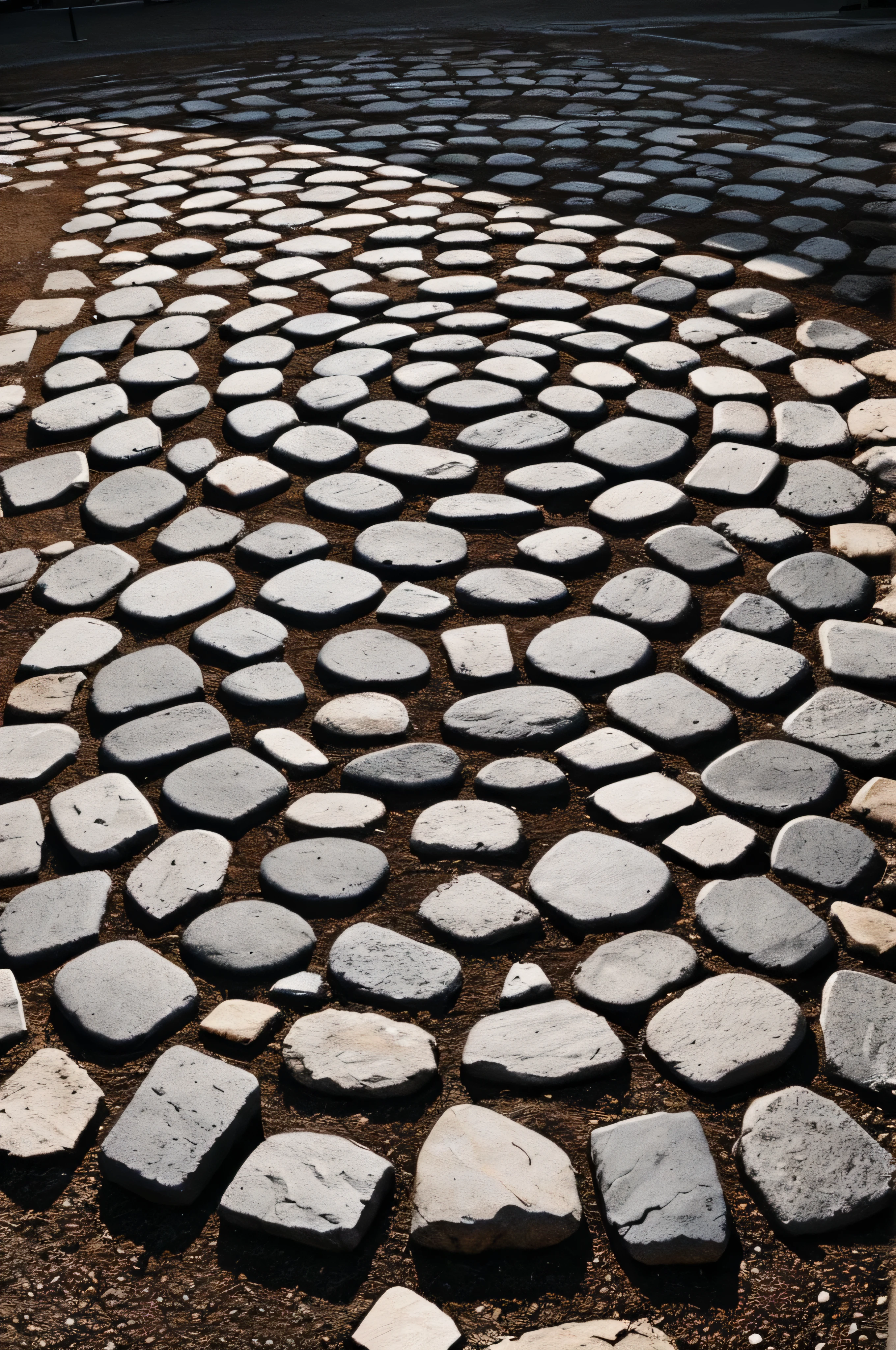 A circle of rocks on the ground, manga style with ink