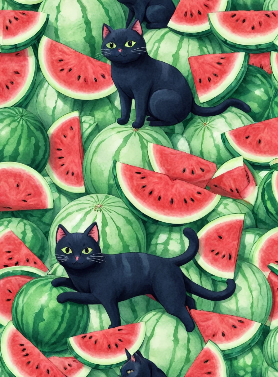 Cat、An illustration、Refreshing、watermelon