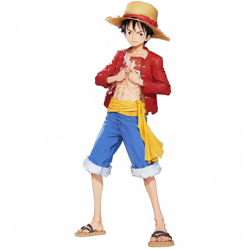 realistic character of a man with a hat and a red jacket, luffy one piece