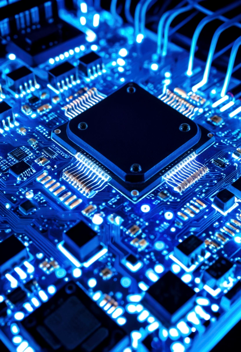 a close up of a circuit board with blue lights, motherboard circuitry, electronic circuitry, background of digital greebles, circuitry, abstract tech, cyber background, circuit boards, with sparking circuits, texture of electronic circuit, intricate neon circuit pattern, cyber architecture, covered in circuitry, circuit board artifacts, technological, circuit boards))))), cyber space, technology