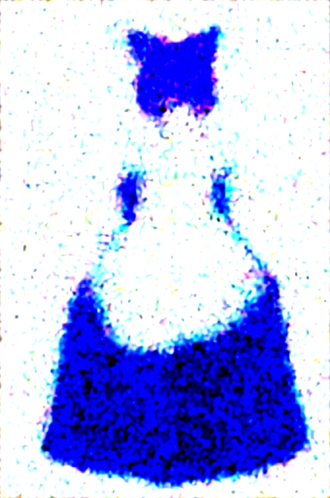 Red fox with a white belly whit grey blackish paws and purple eyes and purple hair ontop its head in a long maid dress lifting it up and showing his dick