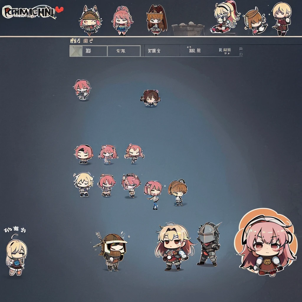 ((((Chibi Character、Character Sheet))))、Highest quality, Best Quality, High Quality Illustrationedieval Knight、men and women)))、(Man of the Middle Ages)、(Iron Helmet、Iron Mask、Simple iron armor)、(in trouble、Sweat、anxiety)、(The background is castle color)