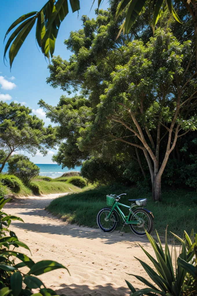 Green nature. Sea beach big bike potraite