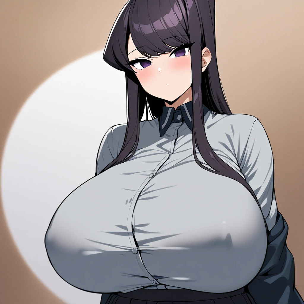 komi shouko,1girl,solo,Females in heat,blush,super huge breasts,fat,looking at viewer,near,