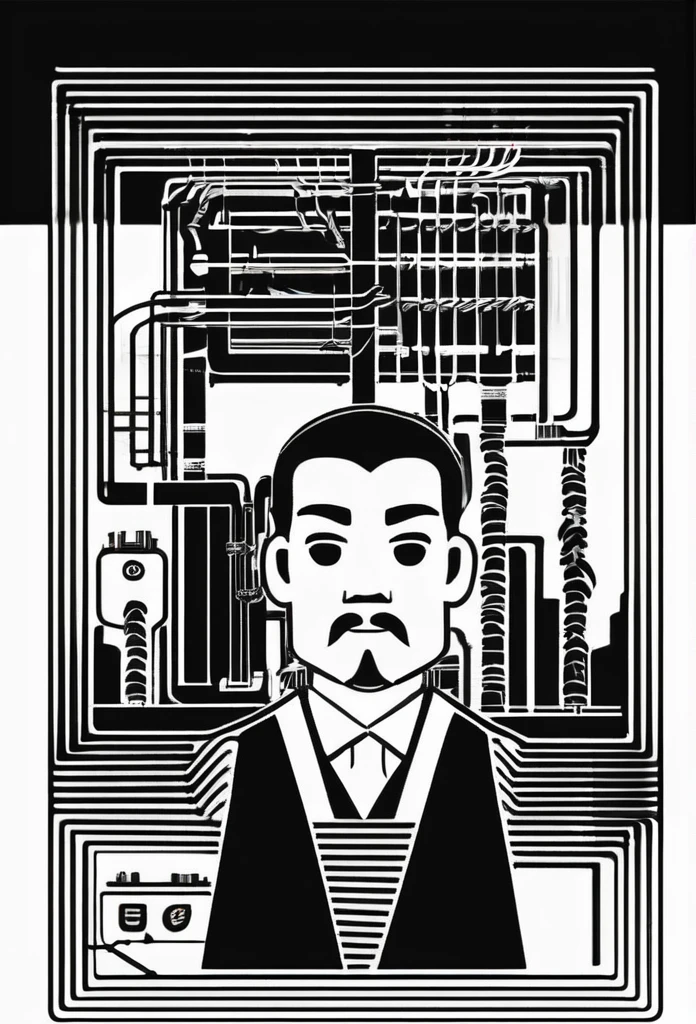 Stylish logo of a Japanese electrical factory. Man's clenched fist、Tool spanner、The logo that is drawn as the motif from now on is a powerful spanner with a lightning bolt in the background. It has a very cool, chic and modern design. The background is white.