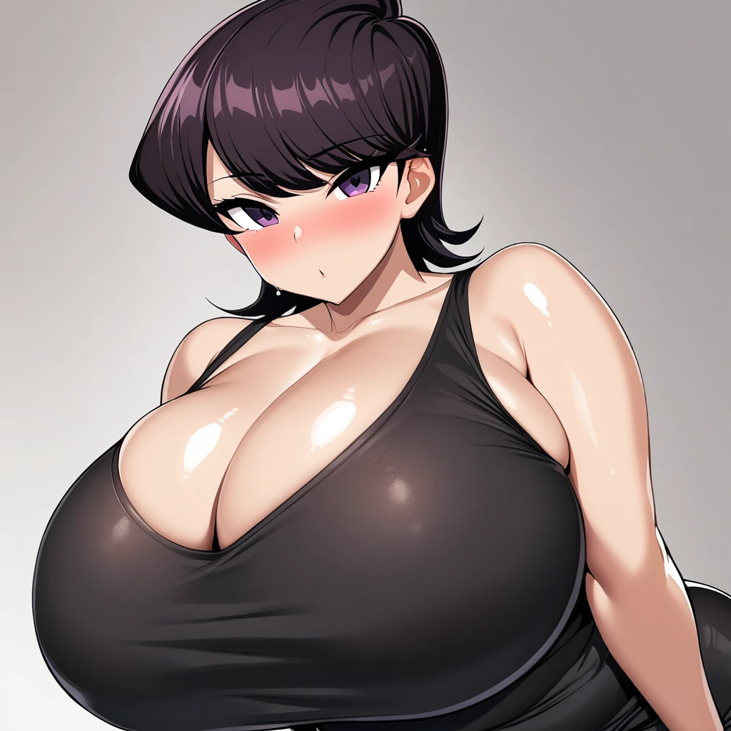 komi shuuko,1girl,solo,Females in heat,blush,super huge breasts,fat,looking at viewer,near,