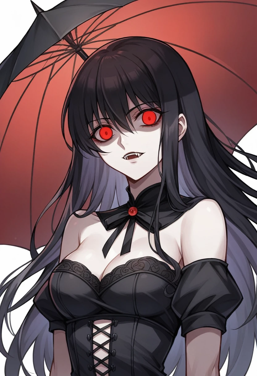 anime girl with umbrella in a dark dress with red flames, gothic maiden anime girl, must tear from the overlord, will tear the fallen blood, demon anime girl, I vampire, offcial art, offcial art do anime, anime style like fate/stay overnight, gapmoe yandere grimdark, Anime main art, 1 18 year old goth anime girl with her dress off and just in lingerie