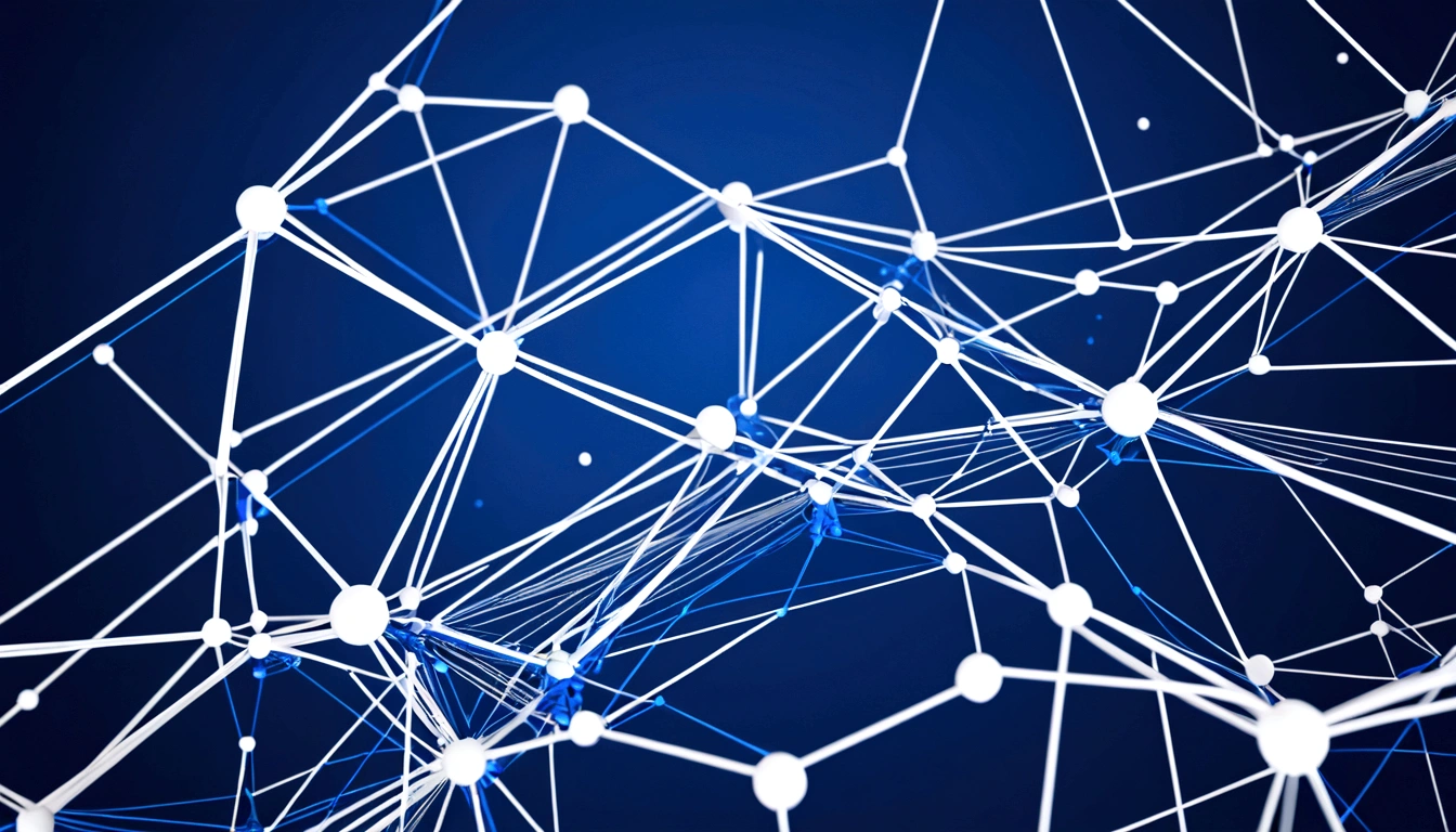 a close up of a blue and white abstract background with lines, digital nodes, abstract art representing data, cyber security polygon, 3d abstract render overlayed, abstract tech, mesh structure, geometric 3d render, geometric 3 d render, minimalistic background, cyber background, blue particles, digital background, particles simulation, epic 3 d abstract model, connecting lines