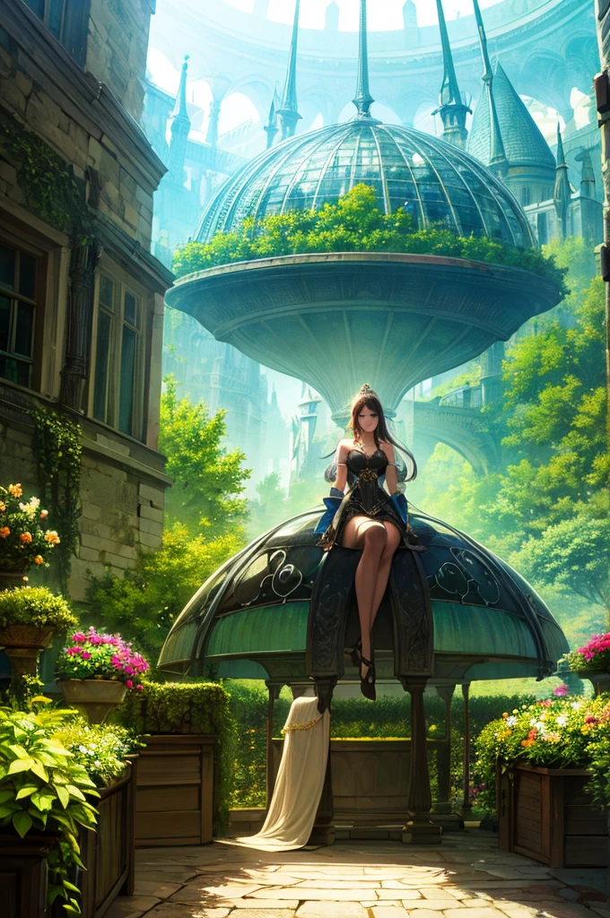 background, Fantasy, wonderful, Fantasy, garden, dome, Beautiful woman