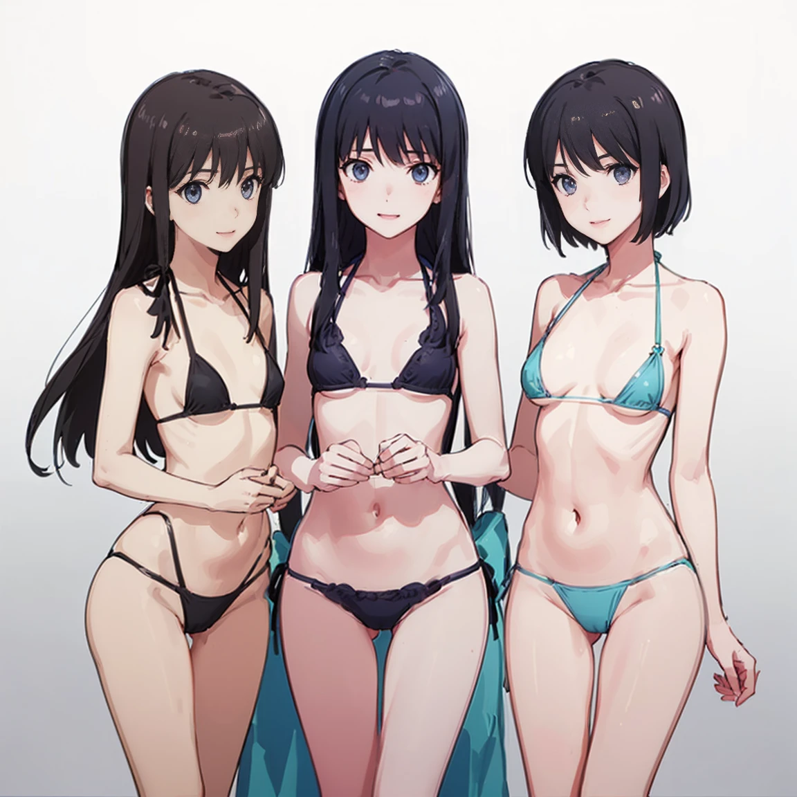 9(((High resolution))), (((Very detailedな))), (((Three Girls:1.3))),((7Head to Body:1.3))、 (((Midday Blue Background)))、(((Happy expression))), (((smile:1.5)))、(((Beautiful and detailed eyes:1.3))), (((Very detailed))), (((Details face:1.5))), break , ,sunny, ,(((Open Vest、bikini、underboob:1.3)))、(((ホルタートライアングルTバッグbikini:1.3)),((Very delicate body))、((Very flat chest))、((Small waist))、((thigh gap:1.2))、Friendly atmosphere、
