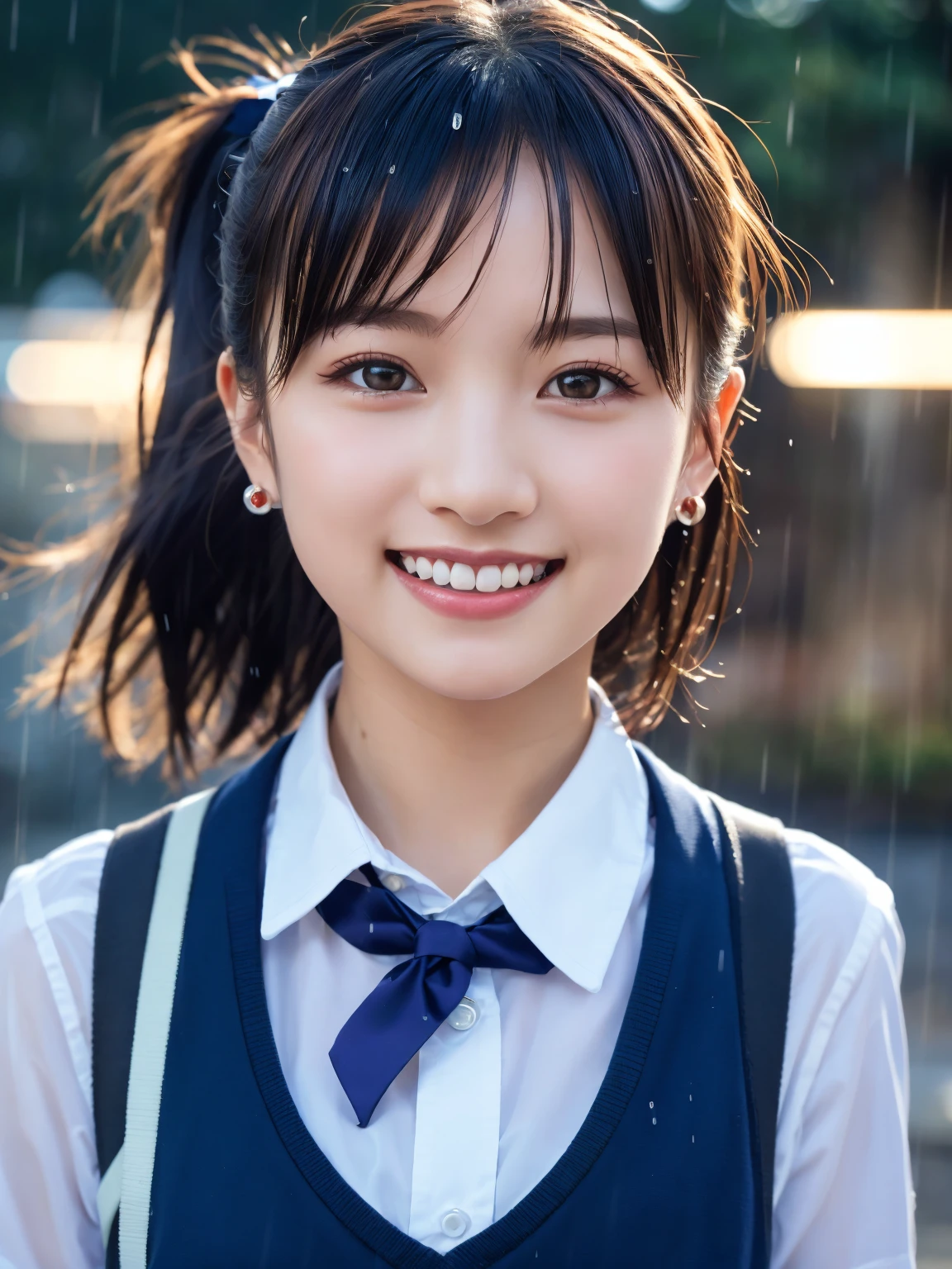 (8K, RAW Photos,Highest quality, High resolution:1.1),超Realisticな:1.4),(Realistic, Realistic:1.3), Sodebtt Light,big,2 girls,Realistic Face,Realistic Body,Realistic Skin,Confused,masterpiece,(cute:1.8), cute子たち, alone, (big:1.2), Detailed black eyes,Innocent eyes,Blusher,(school uniform:1.2 ),Cinema Lighting,Film Grain,jewelry,Earrings,((Medium Hair:1.1)),((Floating Hair Novadebtrog Style)),Cherry-colored lips,Hair Ribbon,Hair Ribbon,ponytail,close,Look Viewer,Long Hair,Upper Body,Open your lips,Upper teeth, (Smiling Eyes:0.6),((Grin:1.2)),Depth odebt Field, Blurred Background, Eye focus , Bokeh,young, 85mm lens, debt/1.4,Prodebtessional Lighting, young,Portraiture,Photon Mapping,Radio City,Physically Based Rendering,Asian, [ponytail],((Dancing in the Rain)),((high school girl:1.3)),Facing forward、Cowboy Shot