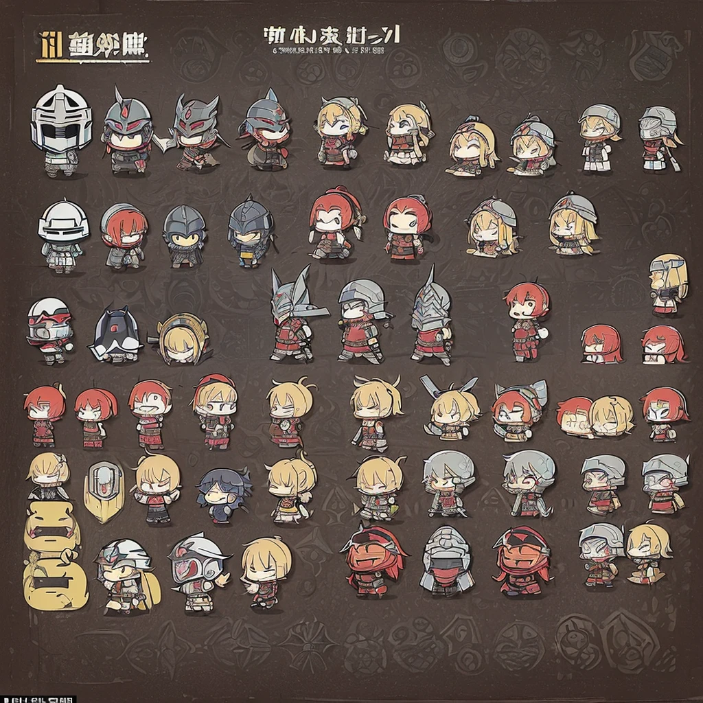 ((((Chibi Character、Character Sheet))))、Highest quality, Best Quality,Best illustrations、(((Iron Mask、Iron helmet))),Medieval Armor、Medieval Knight、Full grey armor、(((20-year-old male)))、Dramatic Angle、(battle)、battlefield、Grab the sword、wasteland、(Fighting stance)、(((Living in the desert)))、(Simple Background)、(Mr.々Expression)