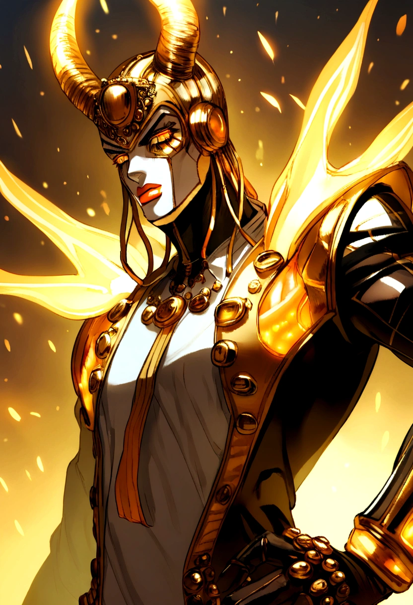 Jojo's bizarre aventures ART,Petro humanoid with orange horns and striped clothing