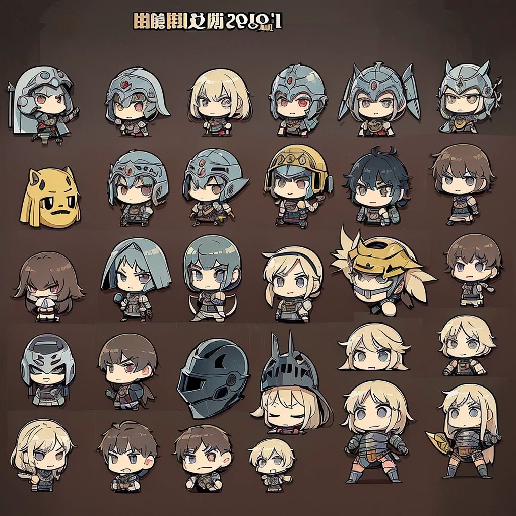 ((((Chibi Character、Character sheet 10 people))))、Highest quality, Best Quality,Best illustrations、(((Iron Mask、Iron helmet))),Medieval Armor、Medieval Knight、Full grey armor、(((20-year-old male)))、battlefield、Grab the sword、wasteland、(Fighting stance)、(((Living in the desert)))、(Simple Background)、(Mr.々Expression)