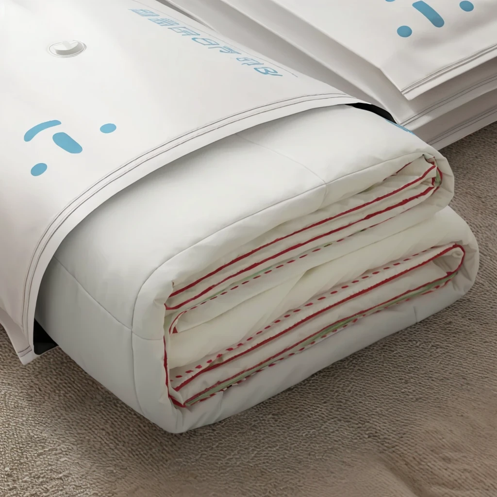 White quilt, Unrivaled quality, 3D product render, close up, incredible depth