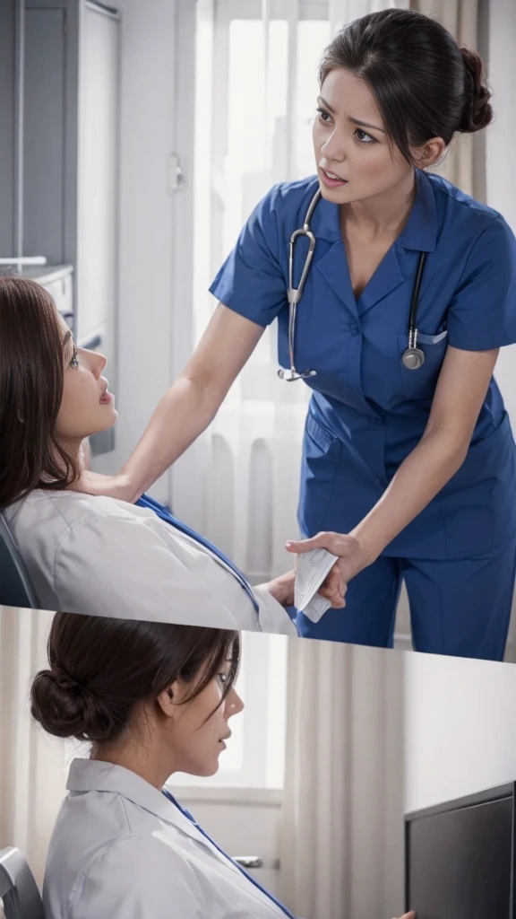 A beautiful young nurse gets angry at a veteran nurse.