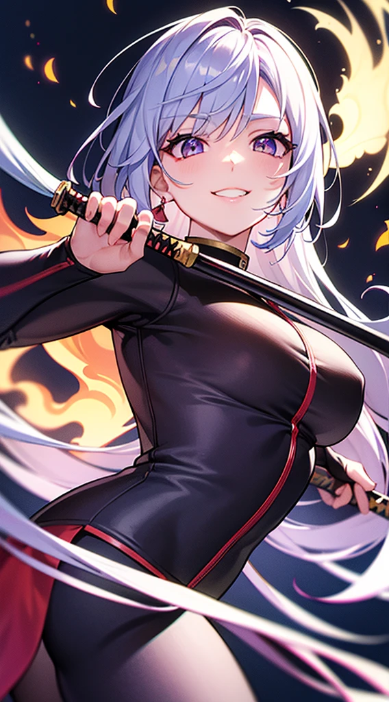better hands, better fingers, ultra detailed face, perfect smile, five fingers, perfect hands holding a katana, flame blade, cabelo roxo,hashira dos insetos, respiração da borboleta ,4k,8k,16k
Corrigir erros
