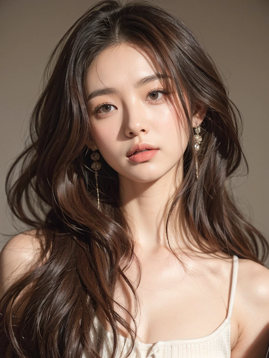 Beautiful Japanese Waifu, early 30s, brunette hair, white silk vest