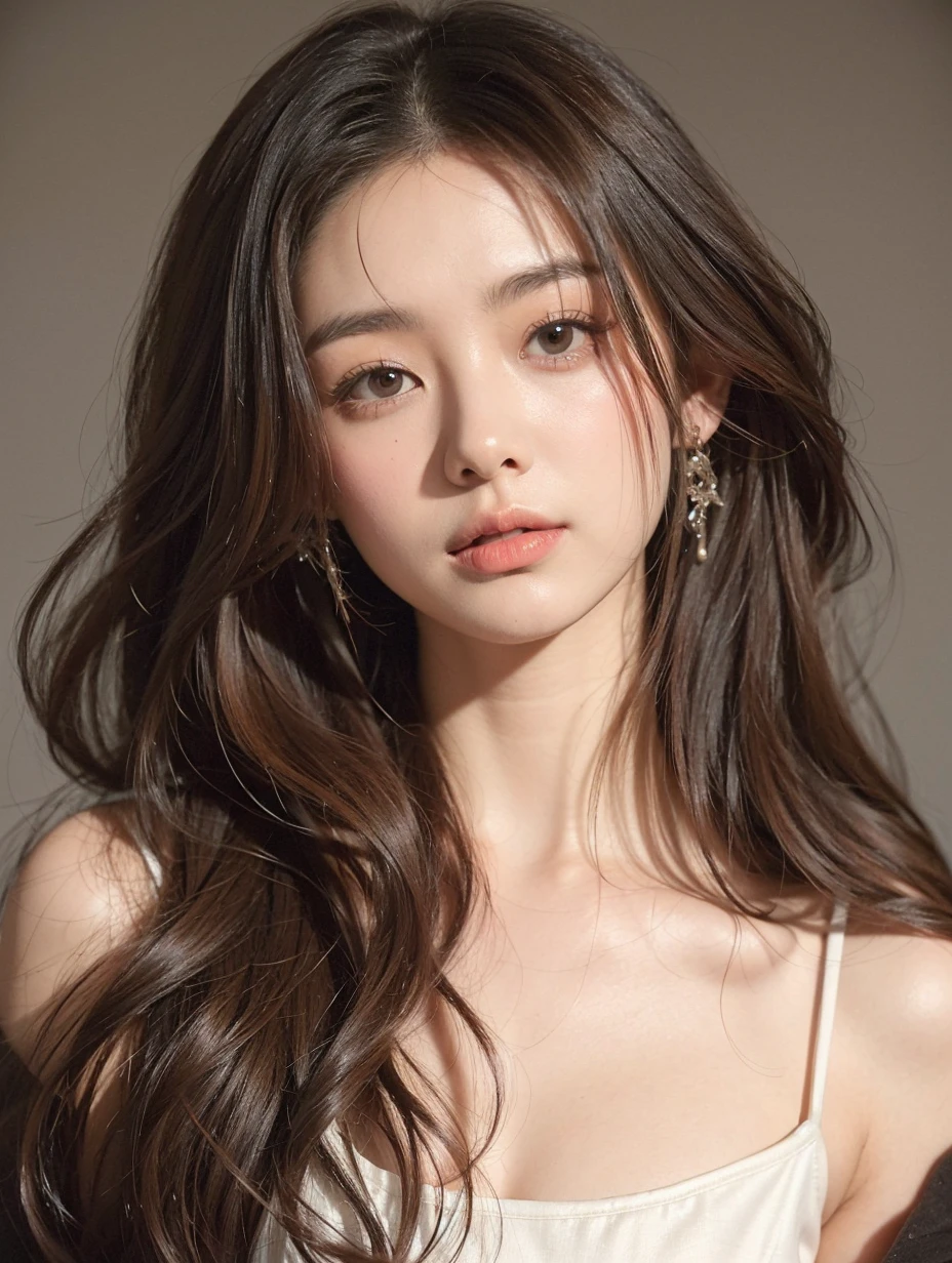 Beautiful Japanese Waifu, early 30s, brunette hair, white silk vest