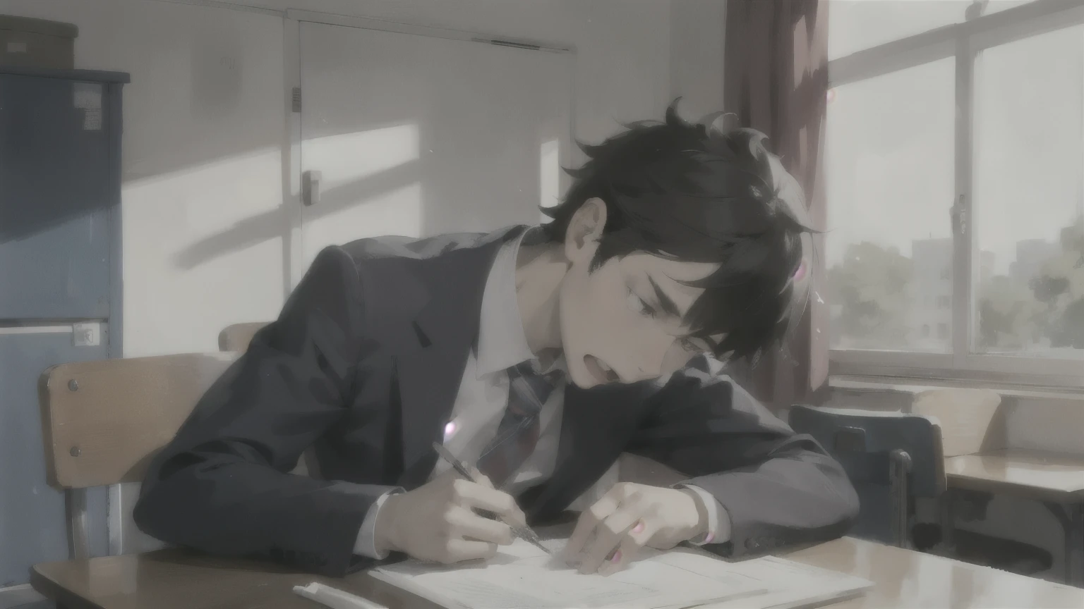 A high school boy is having trouble taking a test