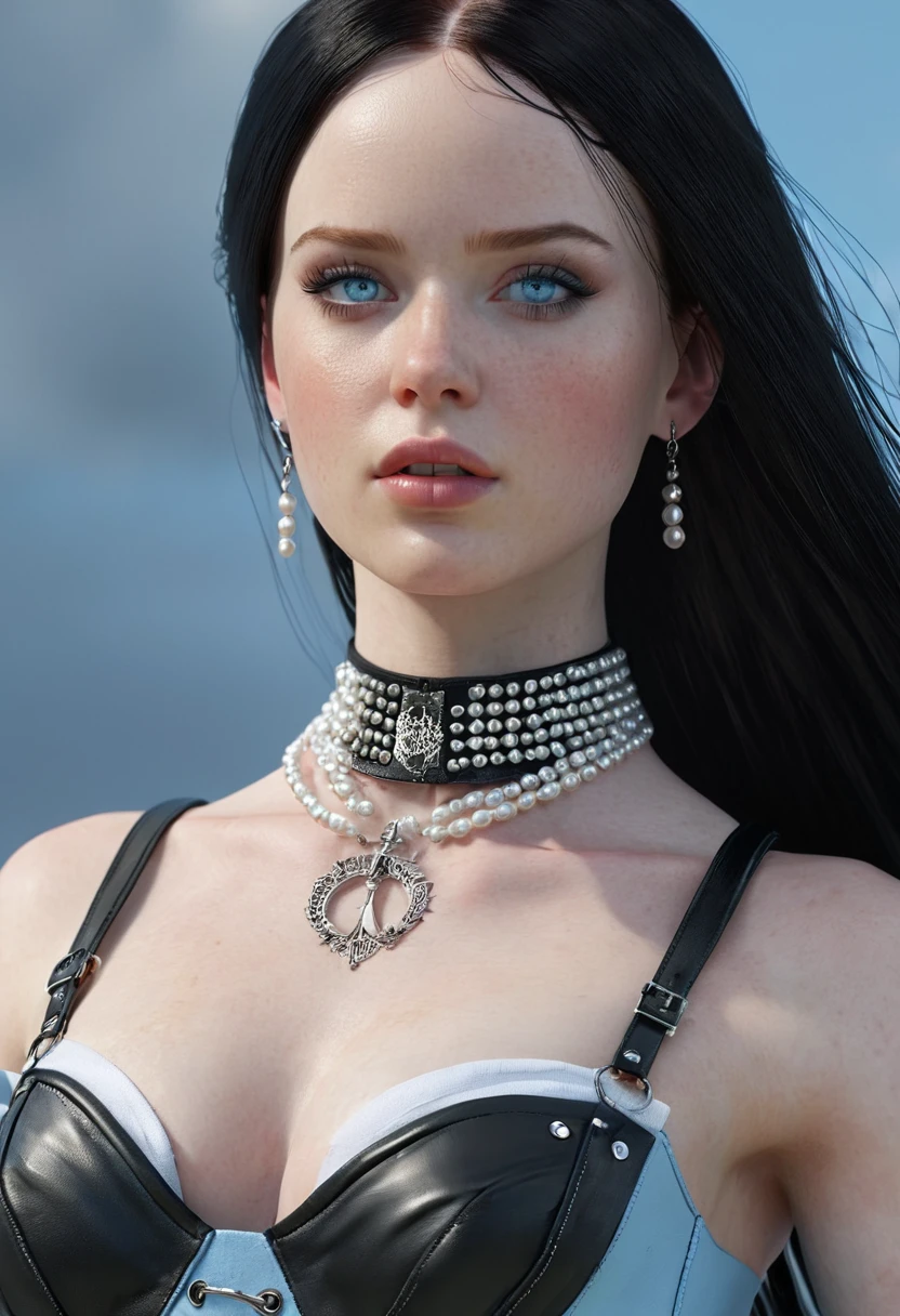 FROM ABOVE, Madelaine Petsch ((Pale Skin)), ((Pearl Skin)), ((black hair)), ((She has long, straight black hair with straight bangs above her eyebrows and light blue eyes, pale pale skin, athletic body, slim waist, wide hips and a big butt. wears a gothic look mixed with metal, tight black leather pants with platform combat boots and corsets, always with spike accessories like bracelets and chokers)), Sexy Woman ((She has long straight black hair and icy light blue eyes, pale skin, a atletic defined toned body, a thin waist, wide hips.)) Portrait ((Perfect Feminine Face)), Precision, 8K, High Detail, (Highly Detailed CG Unity 8K Wallpaper), Ultra-realistic Full Shot Body Image, Beautiful (Skinny) Sexy, Trending in CGSociety, Complex, High Definition, Sharp Focus, Dramatic, Volume Lighting, Digital painting, intense model shooting style, (highly detailed CG Unity 8K wallpaper), full-shot body photos of the most beautiful works in the world, pearl skin, professional majestic oil paintings by Ed Blinkey, Atey, Studio Ghibli, Jeremy Mann, Greg Manchez, Antonio Moro, trending on ArtStation, Trending, Incremental, High Detail, Sharp Focus, Mid Journey and dramatic and photorealistic painting art by Greg Rutkowski at CGSociety