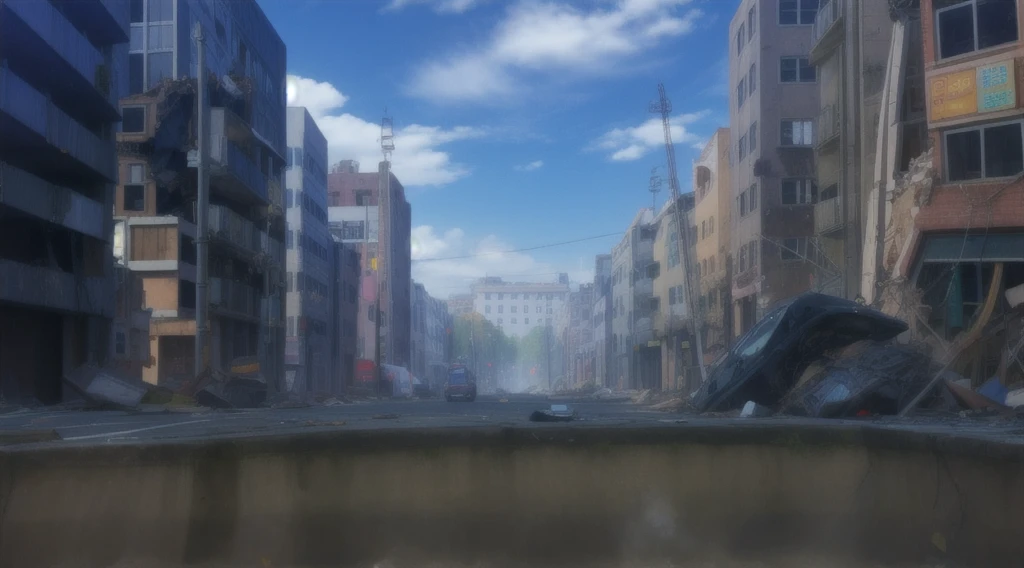 destroyed city, street with deep hole