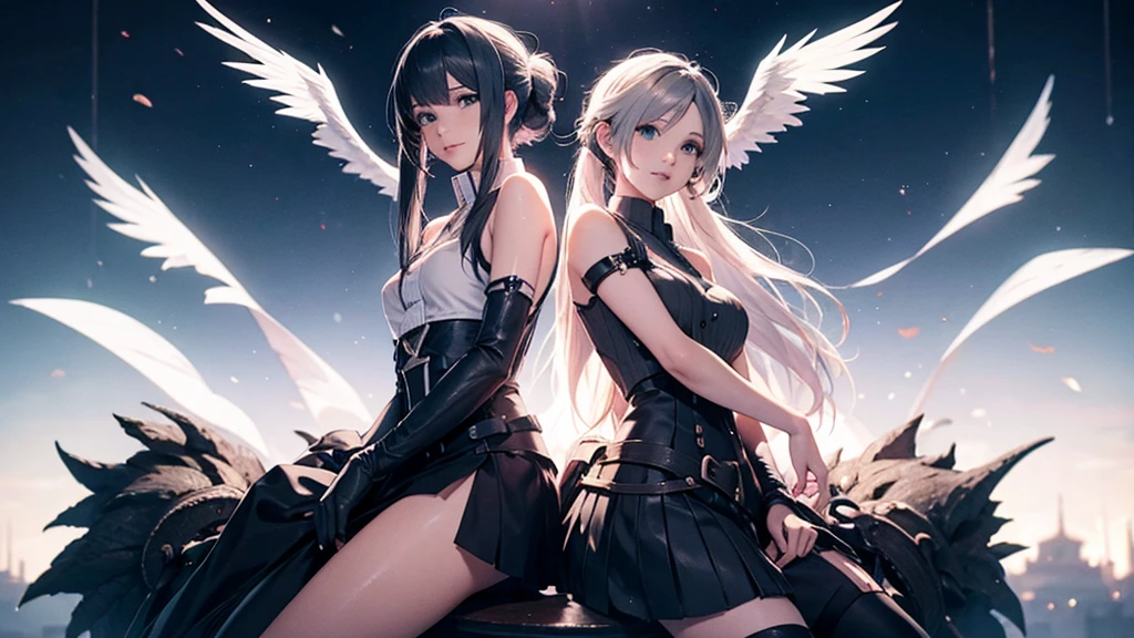 Anime, age girl, beautiful, perfect body, big breast, long white hair, angel, white wing, white halo, wearing black leather jacket and white shirt --auto