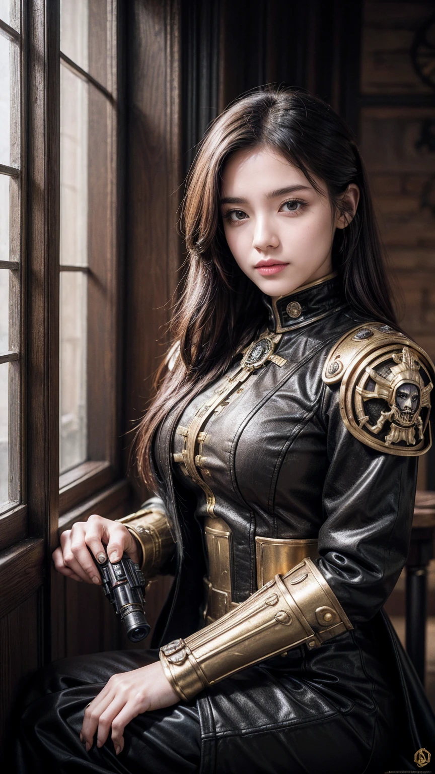 Warhammer 40k Star Wars Wallpaper, Similar to the style of Canon EOS 5D Mark IV, Gothic Terrace, Close range strength, Gray and Gold, Exquisite clothing,Golden Eagle Badge, Shooting with 70mm-ar 16:9 --q 2 --s 1000