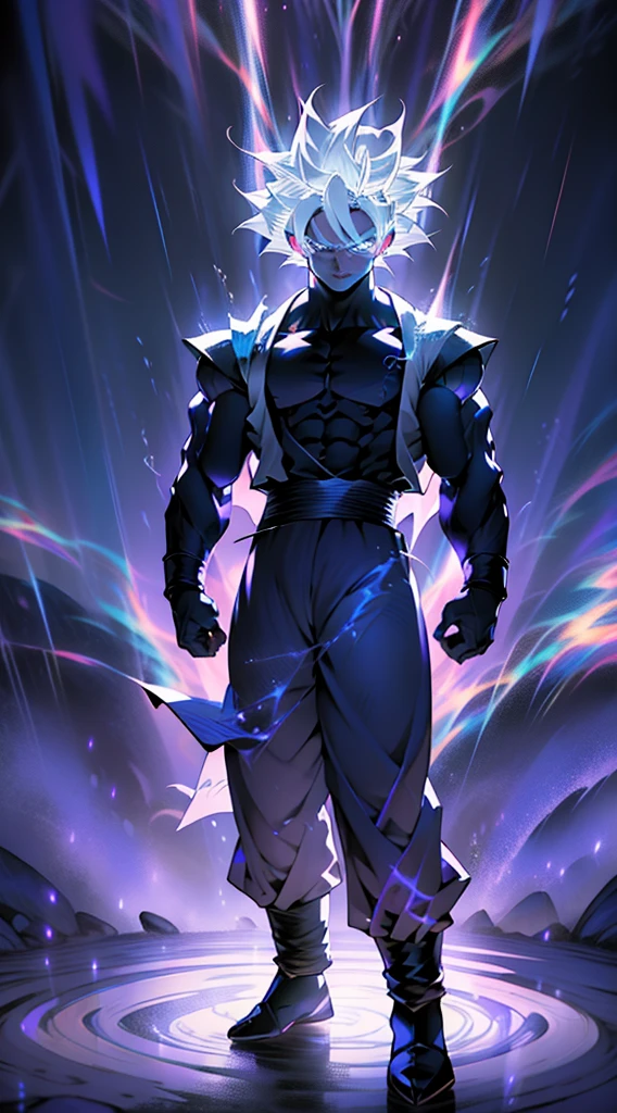 Son Goku transforming into Ultra Instinct surrounded by Violet Aura and full-body lightning, 4K, cabelo prateado, detalhes altos, epic, cinematic