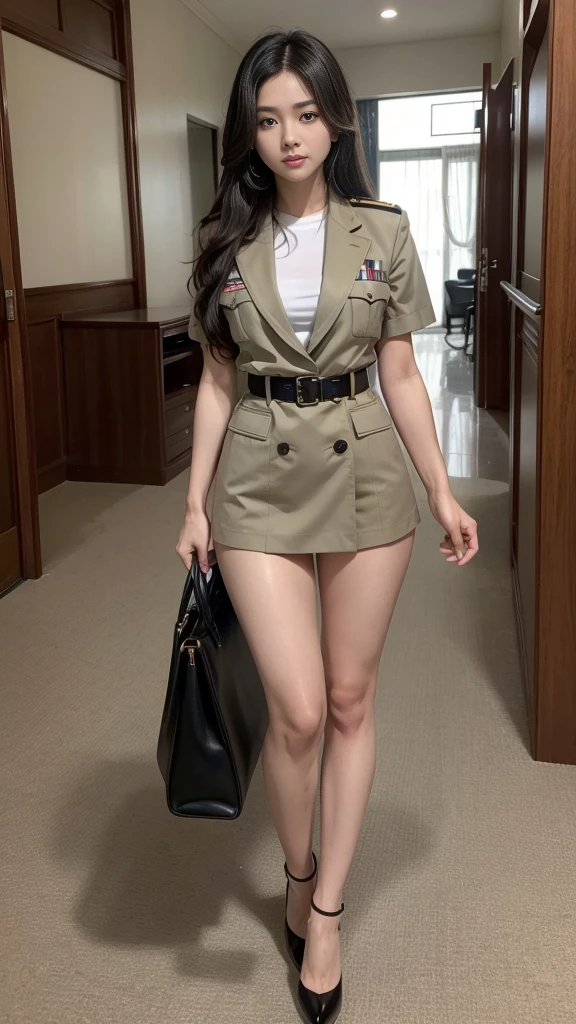 womanที่เป็นผู้ใหญ่, The breasts are fully grown.., Khaki suit, khaki civil servant, Thai teacher uniform:1.3, สาวสวยผมlongเป็นพิเศษ, ผมlongสองเมตร, long hair that catches the eye, ผมlongสีดำ, ผมของเธอlongมาก., long, shiny hair, long, thick, soft hair, ผมlongเป็นพิเศษ, Dynamic posts, like full body, Short sleeve shirtสีกากี, Short pencil skirtสีกากี, side cut, Decorated with military insignia.., black high heels, The sexiest, small waist, hips raised, small thighs, long legs, woman&#39;นิ้วเรียวlongและสวยงาม., big breasts, big breasts:1.5, big breast, Very big breasts, eye-catching breasts, A gigantic rift, Not all coverage, big breast, big breast, Big D, สาวผมlongสองเมตร, Beautiful face, red lips, Very shiny, แต่งBeautiful face, military rank insignia, Short pencil skirt, tight, ultra short skirt, very short skirt., Wear a short skirt., Short sleeve shirt, tight fitting, in the background, blurred garden., seductive pose, woman&#39;condition of, Hermes bag 2002-26, Gold Necklace, นาฬิกา Apple Watch, stand, walk, very short skirt., smooth thighs,