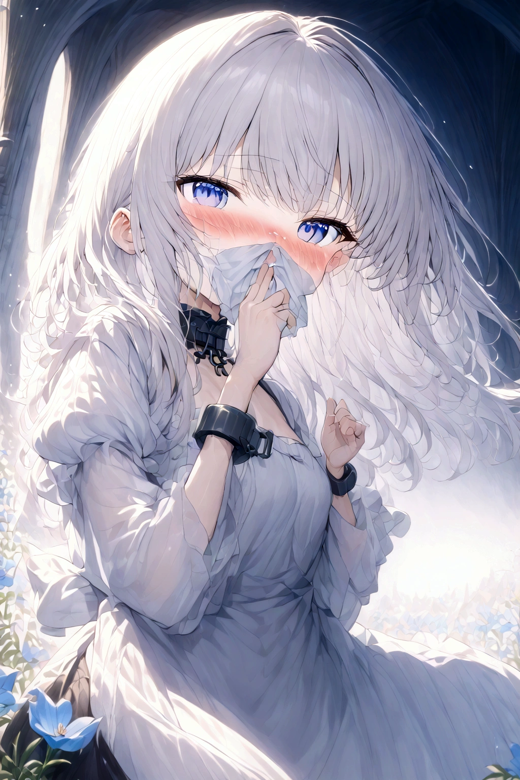 Anime. Azur Lane. Belfast. Housemaid. Slave. Slave collar. Shackles. Maid uniform. Cold. Runny nose. Nasal mucus. Snot. Sneezing. Heat. Heat. Fever. Sneeze. Sneeze standing. Sneeze snot. Snot flows from the nose. Itchy nose. Wants to fix it. I have to sneeze. She sneezed. Snot flew out of her nose. Snot flows from her nose after sneezing. Embarrassment. Blush. Handkerchief. He sneezes, covering his nose with his hand. Blows his nose. Clumsy. Virgin. Period. Standing. Full height. Full body. NSFW. Sneeze fetish. Ultra detail. 8k. Wax permit. Excellent quality.