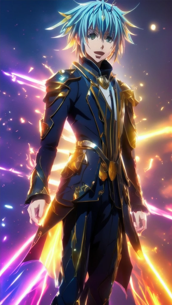 {{{masterpiece}}}, {{{best quality}}},{{{extremely detailed CG}}},{{{unity 8k wallpaper}}}, {{ultra-detailed}}, {illustration}, {{an extremely delicate and beautiful}},{{{beautiful detailed eyes}}},{{{cinematic lighting}}},{{{dynamic lighting}}},{{{detailed}}}, {{{high resolution}}},{{{official art}}},{{{production art}}},{{{novel illustration}}},{{{by famous artist}}},A vibrant color palette is used,{{{ the neon colors in the background}}}, {{{Reflections and prismatic effects can be seen in the character's hair and background}}}, expression is serious,combat uniform, hair and clothes sway in the wind, The light effects are skillfully used, magical atmosphere, The background is filled with shining lines and colorful shards of light, the movement of energ,Sunset Background, realistic, japan anime taste, yellow eyes that charm everyone in the world, Straight hair,Black clothes, the whole body, {{{dynamic angle}}}, wide shot, {{{very wide shot}}},  (ultra details),anime colored,2D,glowify,