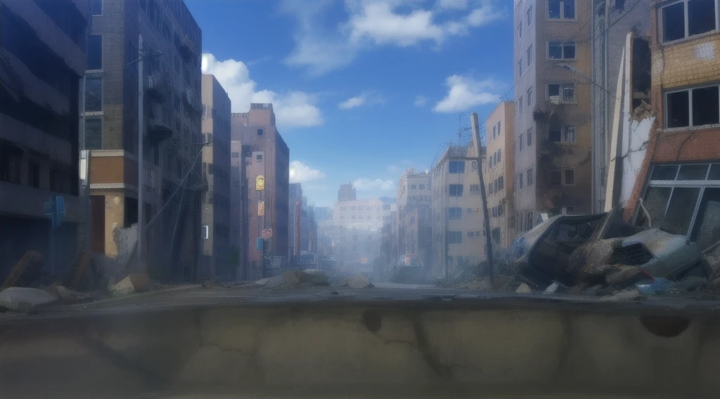 destroyed city, street with deep hole